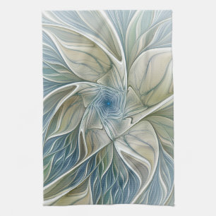 Paño De Cocina Patrón de sueño floral Resumen Fractal caqui azul