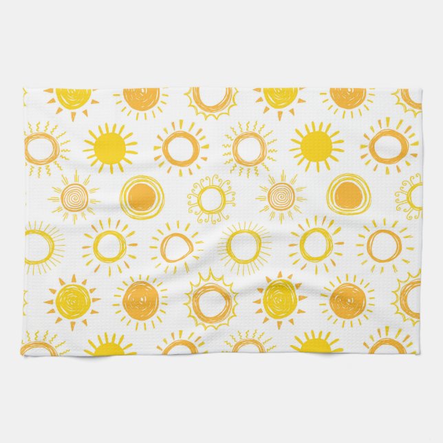 Paño De Cocina Patrón de Suns de Doodle dibujado a mano (Horizontal)