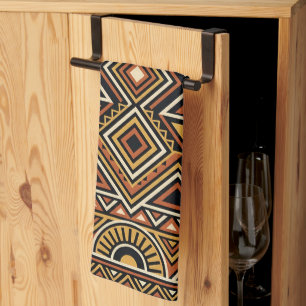 Paño De Cocina Patrón de Superficie Abstracto Boho Ócre Negro