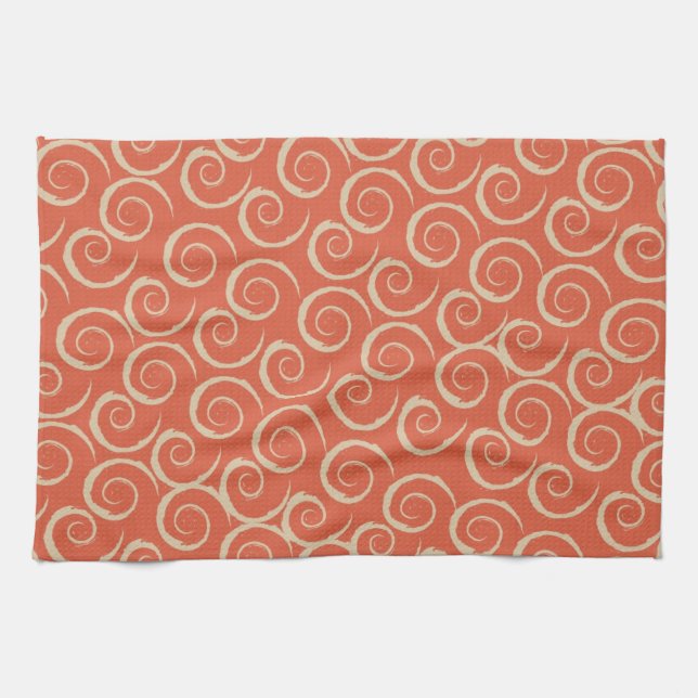 Paño De Cocina Patrón De Swirl Retro Naranja Quemado (Horizontal)