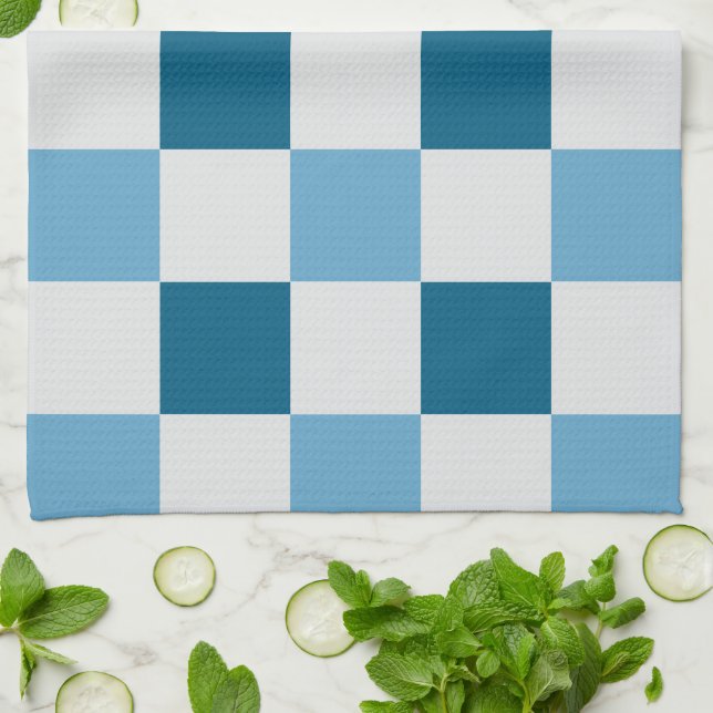 Paño De Cocina Patrón De Tablero Blanco Y Azul (Doblado)