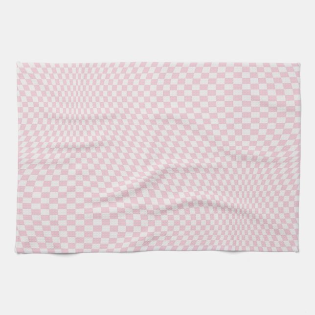 Paño De Cocina Patrón de tablero de cheques rosados pasteles con  (Horizontal)