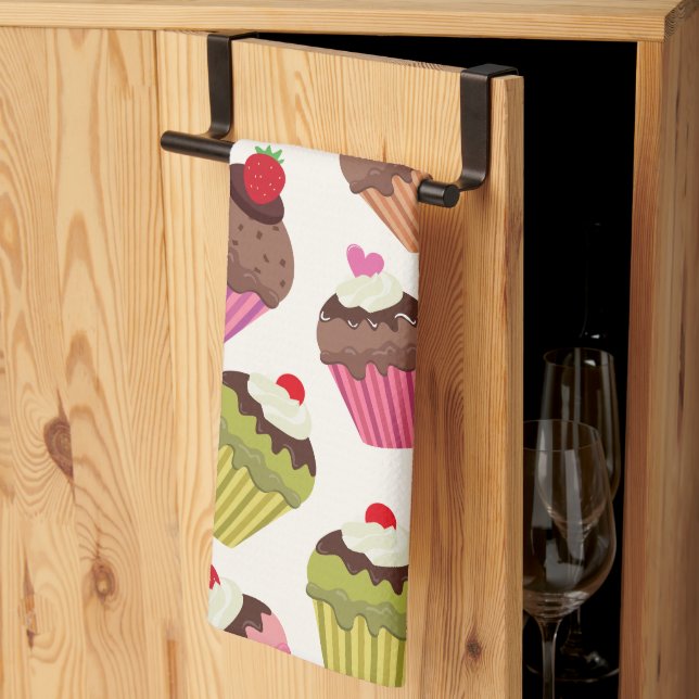 Paño De Cocina Patrón de tarta, patrón de muffin, chocolate, cora (Pliegue de tercios)