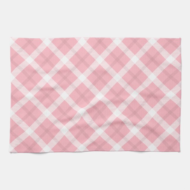 Paño De Cocina Patrón De Tartán Rosa Y Blanco (Horizontal)