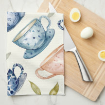 patrón de tazas de té rosa azul acuarela