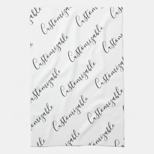 Paño De Cocina Patrón de texto Scrip moderno editable   Blanco y