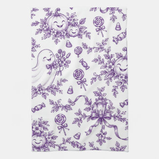 Paño De Cocina Patrón de Toile de Halloween Morado Antiguo Fantas