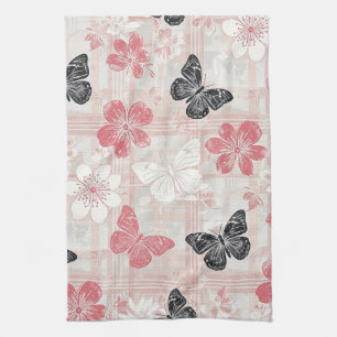 Paño De Cocina Patrón de toile de mariposa botánica vintage (3)