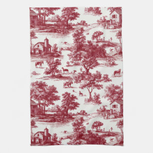 Paño De Cocina Patrón de Toile de País Francés Escarlata