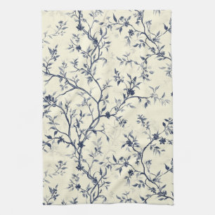 Paño De Cocina Patrón de toile floral vintage azul (1)