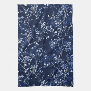 Paño De Cocina Patrón de toile floral vintage azul (10)