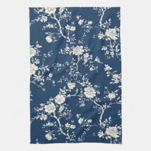 Paño De Cocina Patrón de toile floral vintage azul (11)