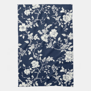 Paño De Cocina Patrón de toile floral vintage azul (12)