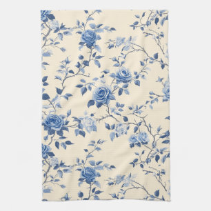 Paño De Cocina Patrón de toile floral vintage azul (6)