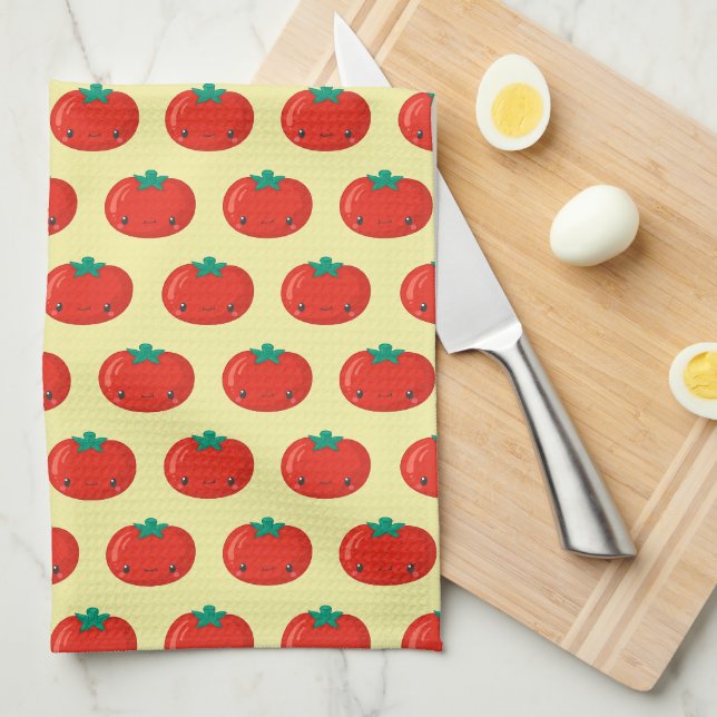 Paño De Cocina Patrón de tomate Kawaii lindo (Doblado Cuarto)