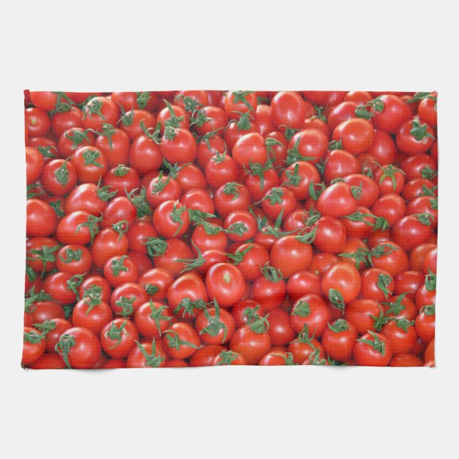 Paño De Cocina Patrón de Tomates Cherry Rojos (Horizontal)