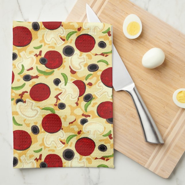 Paño De Cocina Patrón de topes de pizza (Doblado Cuarto)