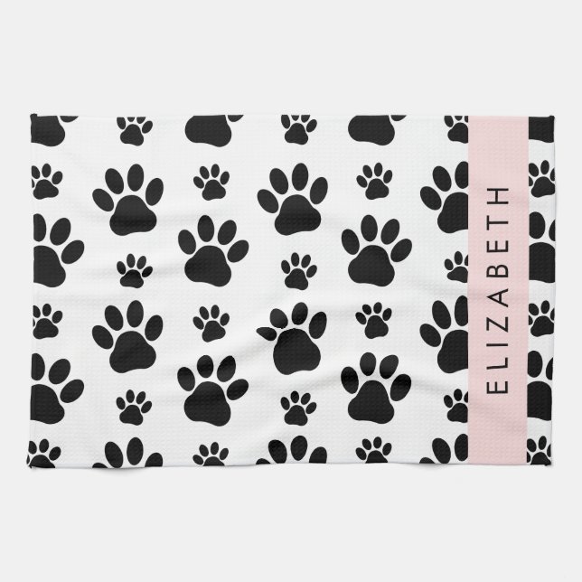 Paño De Cocina Patrón de traza, garras de perro, negro y blanco,  (Horizontal)