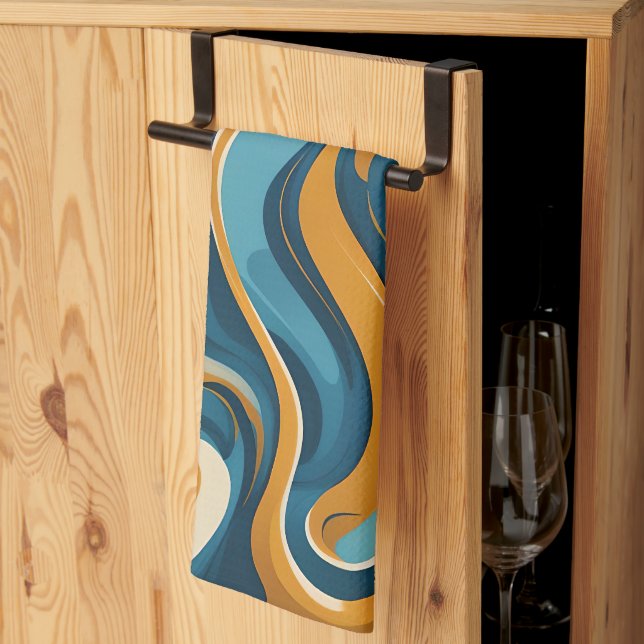 Paño De Cocina Patrón de Trippy Azul de Swirl Ochre Liquido (Pliegue de tercios)