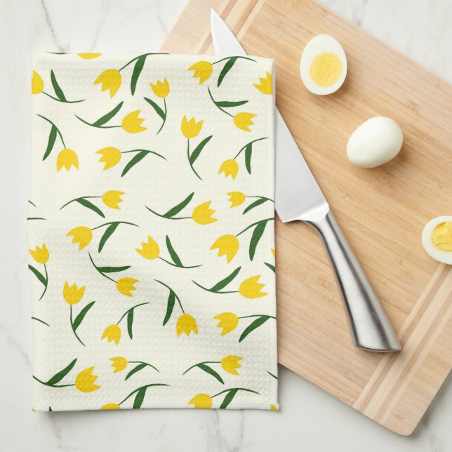 Paño De Cocina Patrón de Tulipán Amarillo  (Doblado Cuarto)