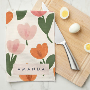 Paño De Cocina Patrón de tulipán de manantial cúbico personalizad