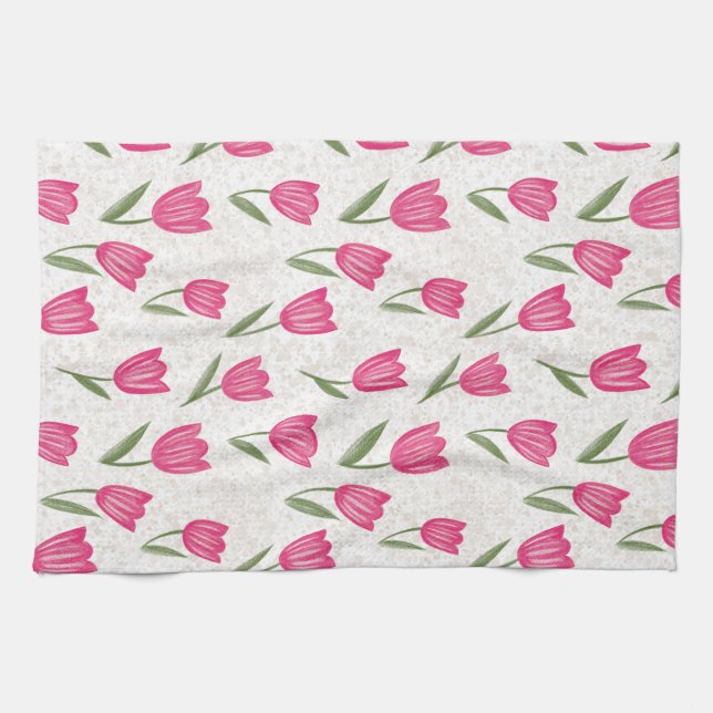 Paño De Cocina Patrón de tulipán rosa (Horizontal)
