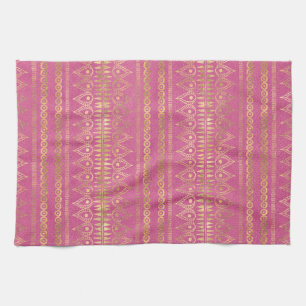 Paño De Cocina Patrón de unicornio bohemio dorado y rosa