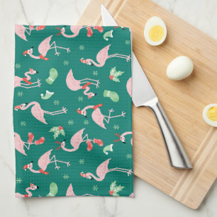 Paño De Cocina Patrón de vacaciones de Navidad en verde flamenco