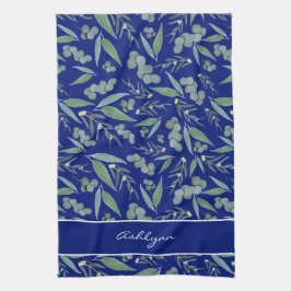 Paño De Cocina Patrón de vegetación de eucalipto azul de la marin
