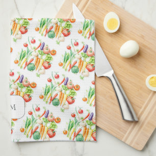 Paño De Cocina Patrón de verduras acuarela monogramado