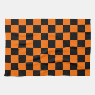 Paño De Cocina Patrón de verificación a cuadros negro naranja