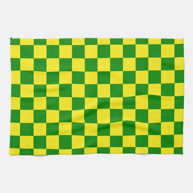 Paño De Cocina Patrón de verificación verde amarillo (Horizontal)