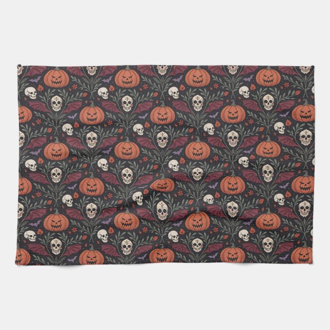Paño De Cocina Patrón de vibraciones de Halloween (Horizontal)