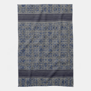 Paño De Cocina Patrón de X y O de azul y gris de la marina