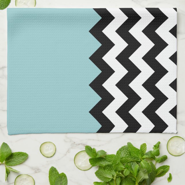 Paño De Cocina Patrón de zigzag negro y blanco, chevron, azul (Doblado)
