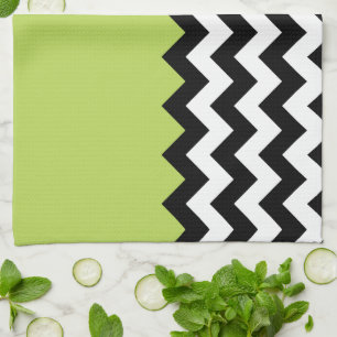 Paño De Cocina Patrón de zigzag negro y blanco, chevron, verde