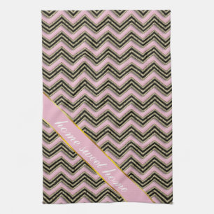 Paño De Cocina Patrón de zigzag negro y rosa