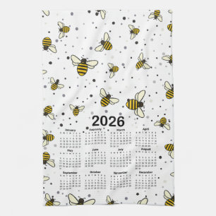 Paño De Cocina Patrón del calendario 2026 con abejas y puntos
