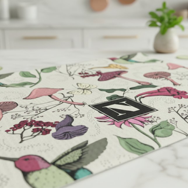 Paño De Cocina Patrón del colibrí floral (Chic Floral Hummingbird Kitchen Towels. Hummingbird Flower Pattern for Nature, Bird or Animal Lover)