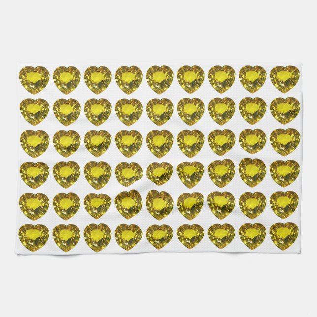 Paño De Cocina Patrón del corazón amarillo (Horizontal)