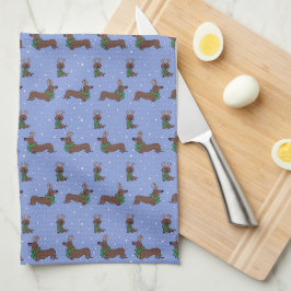 Paño De Cocina Patrón Divertido de Dachshund de Navidad Reno Cute