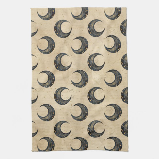 Paño De Cocina Patrón dorado de luna celestial boho (Vertical)