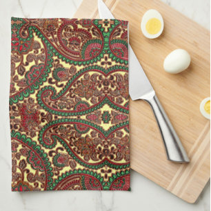 Paño De Cocina patrón elegante de cachemira victoriano rojo verde