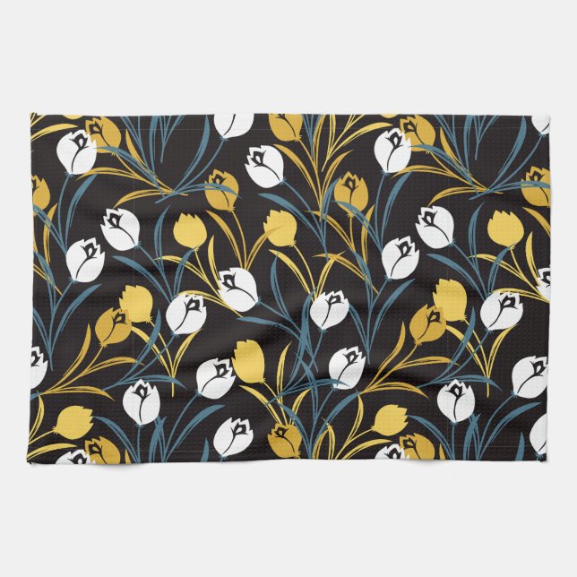 Paño De Cocina Patrón elegante de flor tulipán (Horizontal)