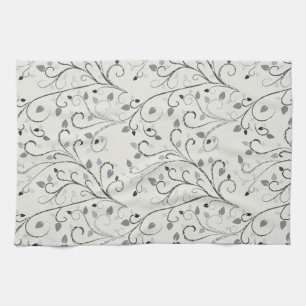 Paño De Cocina Patrón elegante de hojas de contraste gris