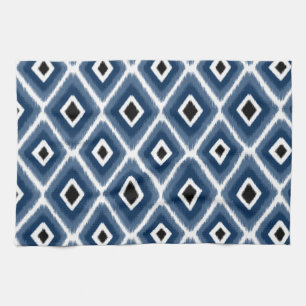 Paño De Cocina Patrón elegante de Ikat negro azul de la Marina