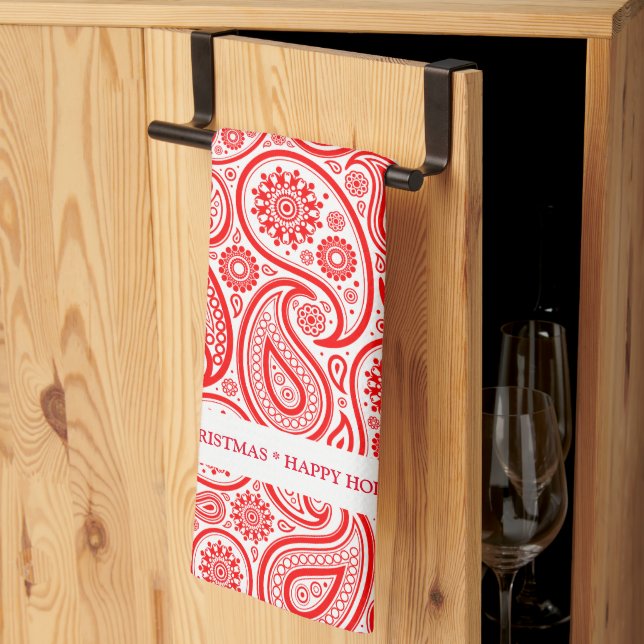 Paño De Cocina Patrón elegante de paisajes rojos y blancos (Pliegue de tercios)