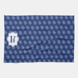 Paño De Cocina Patrón elegante feliz Hanukkah Blue Menorah