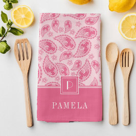 Paño De Cocina Patrón elegante monograma rosado