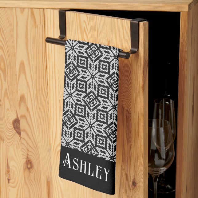 Paño De Cocina Patrón escandinavo blanco y negro de vacaciones (Pliegue de tercios)